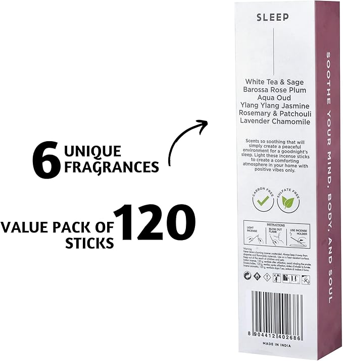 Folkulture Incense Sticks (120 Sticks) | Set of 6 Premium, Deep Sleep, Calm Incense - Night Relaxation | No Charcoal, Organic, Non Toxic, 45 Mins Burning Lavender, Rosemary Insence-Sticks Aromatherapy