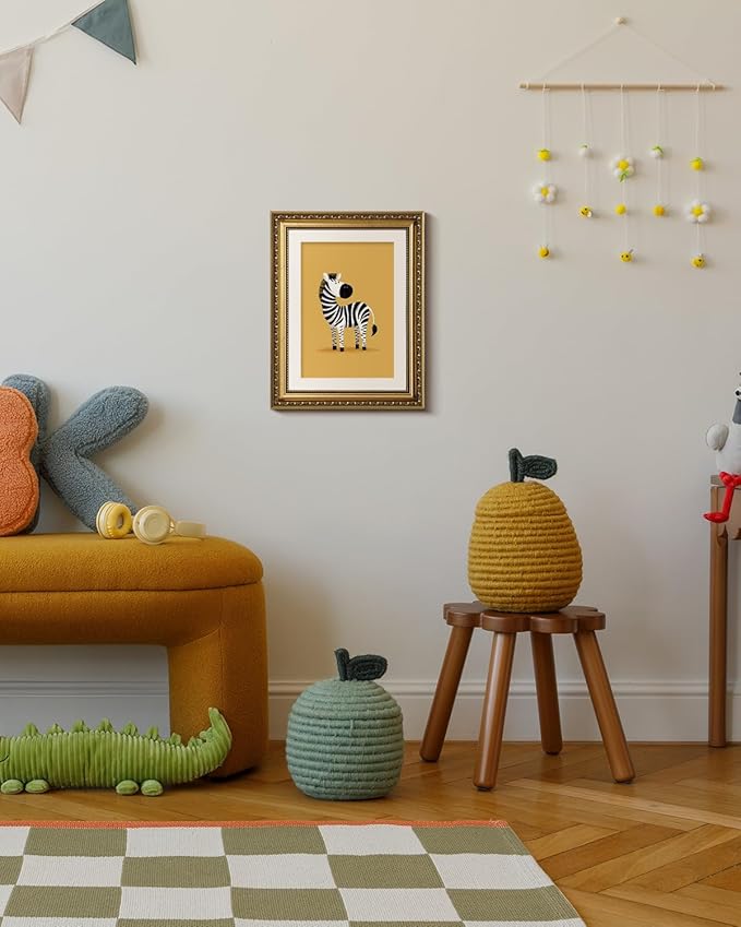 ARPEOTCY Gold Framed Canvas Wall Art, 11x14 Inch Cute Zebra Nursery Wall Decor for Kids Room, Cartoon Safari Animal Artwork for Baby Room, Playroom, Toddler Bedroom Decorations