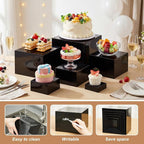 Leinuosen 6 Pcs Buffet Risers, 3 to 8 Inch Catering Dessert Table Risers Square Food Decorative Stands with Hollow Bottom for Catering Supplies, Party (Black)