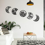Jetec 5 Pcs Moon Phase Wall Art Decor Wall Pediments Hanging Wooden Phase Spiritual Bedroom Nordic Boho Lunar Aesthetic Art for Living Room Dorm Apartment Ornament (Black,10.6 Inch,Flower)