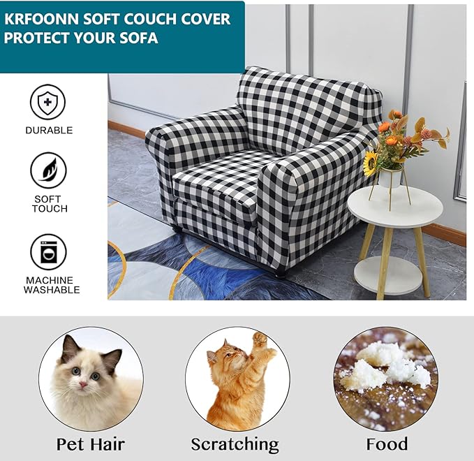 KRFOONN 2 Piece Chair Covers Printed Sofa Covers Couch Covers Washable Armchair Sofa Couch Slipcover Furniture Protector with Elastic Bottom for Living Room (Armchair, 07), Small