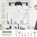 4-Light Bathroom Light Fixtures, Vanity Light with Clear Glass Shades, Matte Black Bathroom Light Fixtures Over Mirror, Modern Bathroom Wall Lamp for Mirror Living Room Cabinet Bedroom