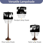 Northern Aurora Cabin Lamp Shade with Acrylic Bead Droplets, Black & White Drum Fabric Light Shade for Ceiling Pendant Table & Floor Lamps, Winter Landscape Decor, 11.8in