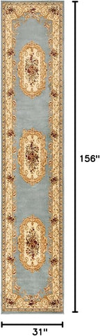Rugs.com Chateau Collection Rug - 13 Ft Runner Light Blue Medium Pile Rug