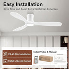 52” Wood Smart Flush Mount Ceiling Fans with Lights and Remote,Quiet DC Motor,Outdoor Indoor Ultra Low Profile Ceiling Fan works with Alexa WIFI APP,Modern White Ceiling Fan for Bedroom Patio