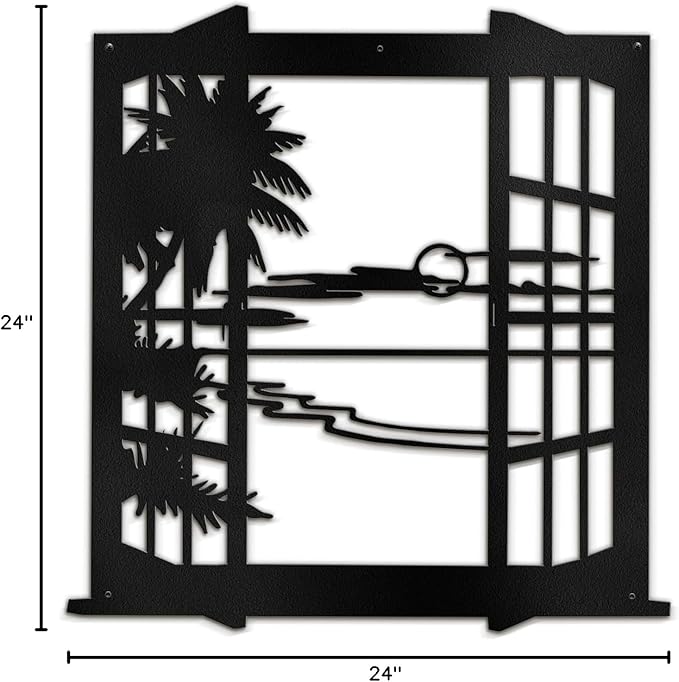 SIGNLEADER Metal Wall Art Decor Tropical Sunset Scenery Modern Abstract Wall Sculpture Hangings Home Decoration for Living Room, Bedroom, Bathroom, Kitchen, Outdoor - 24" Black