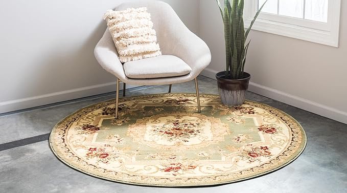 Rugs.com Chateau Collection Rug - 3 Ft Round Green Medium Pile Rug