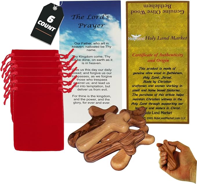 Holy Land Market Comfort/Holding Cross Also Known as Palm or Hand Cross With Velvet Bag And Two Certificates (4 Inches) (6)