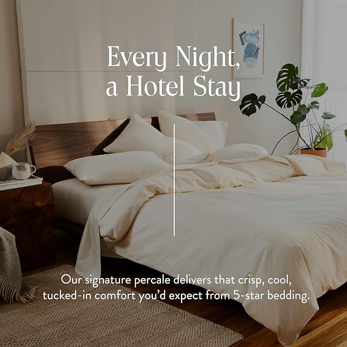 Brooklinen Luxury Percale Duvet Cover – 100% Cotton, Cool, Crisp, Extra-Long Corner Ties, Button Closure, Soft & Breathable – Machine Washable, Duvet Cover King/California King Bed Sizes (Cream)