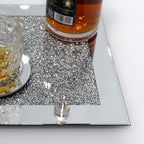 GIMORRTO Glass Mirrored Coaster 2 PC, Crushed Diamond Square Cup Mat 10" Decor on Tabletop for Bar Tools Dining Table