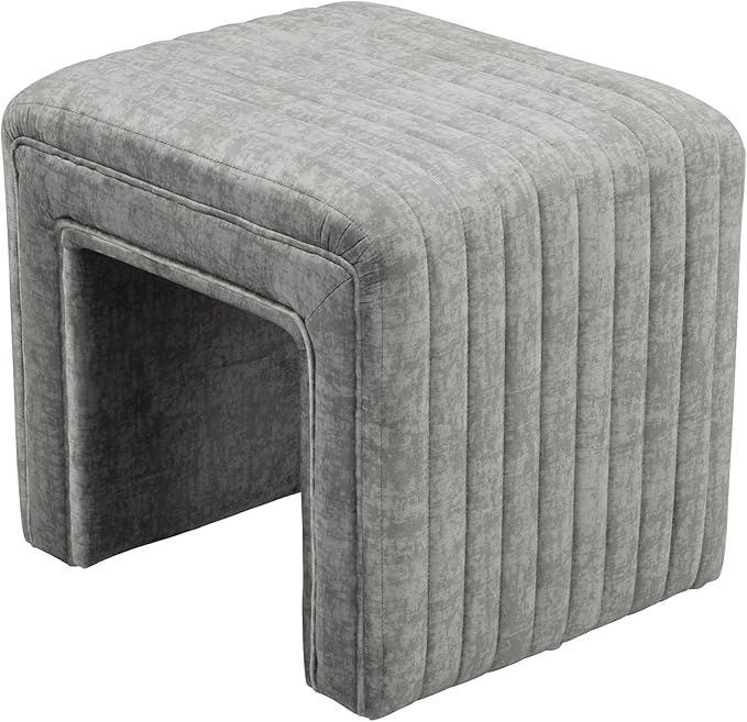 Get Set Style Vanity Stool Chair,Modern Velvet Ottoman Foot Stool with Wooden Legs Sofa Bench Footstool Extra Seat for Vanity,Makeup Room,Living Room,Entryway,Office (Fully Assembled) (Dark Grey)