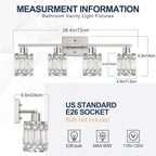 Crystal Modern Bathroom Light Fixtures, 4-Light Brushed Nickel Bathroom Vanity Wall Light, Vanity Lights for Mirror, Restroom, Bedroom (E26 Socket, Bulbs Not Included)