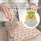 Funny Positive Pineapple Gifts for Him Her, 3 inch Knitted Pineapple Doll with Emotional Support Card Birthday Gift Cute Room Decor Crochet Party Decoration Toy Encouragement Reminder
