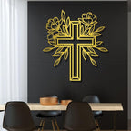ENJOYOO Metal Cross Wall Decor, Religious Cross Decoration, Flower Metal Wall Art, Garden Wall Art Outdoor (White, 39×36in/100×92cm, metal wall art)
