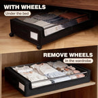 Under Bed Storage with Wheels, 2 Pack Under bed Storage Containers, XXL 60L Rolling Under Bed Drawers on wheels for Clothes, Shoes, Blankets in Bedroom, Dorm, Black