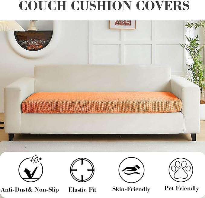 Couch Covers for 3 Cushion Sofa Pet Friendly Couch Cushion Covers Universal Sofa Covers Washable Stretch Slipcovers for Sectional Sofa (Texture Orange,Large Triple Seat Cover)