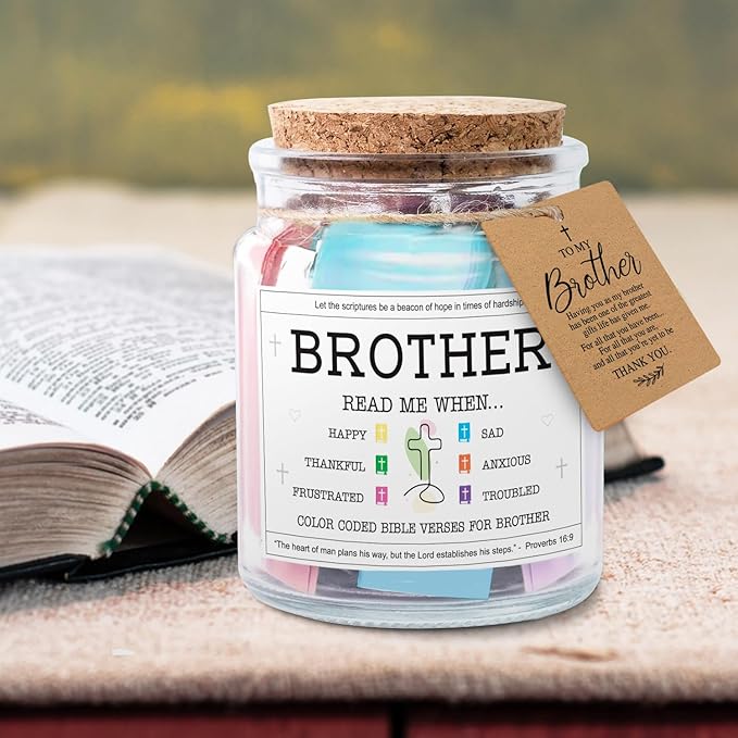 NewEleven Gifts For Brother - Brother Birthday Gifts, Christian Gift For Little, Adult Bro, Sibling - Meaningful Gift For Brothers From Sister, Family - Bible Verse Jar
