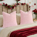 FUTEI Pink Decorative Throw Pillow Covers 16x16 Inch Set of 2,Soft Solid Rose Swirl Textured Cushion Case,Valentine's Day Decor for Couch Living Room