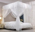 VETHIN 4 Corners Post Ruffle Princess Bed Canopy Curtain-Double Layer Cozy Drape Netting 4 Opening Mosquito Net for Girls Adults Bedroom Decoration (White/White, 78" W*86" L*82"*H/(King))