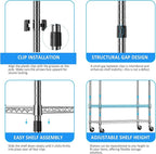 IZEUK Heavy Duty Rolling Garment Rack with 3 Adjustable Wire Shelves, Hanging Rod & Side Hooks - Mobile Clothes Rack with Wheels, 29.5" W x 15.7" D x 75" H,Chrome