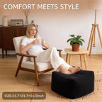 Square Corduroy Pouf Ottoman, Soft Fluffy Foot Stool with Foam Chunk Filling, Floor Pouf & Storage Ottoman for Living Room, 21.7" x 21.7" x 14", Black