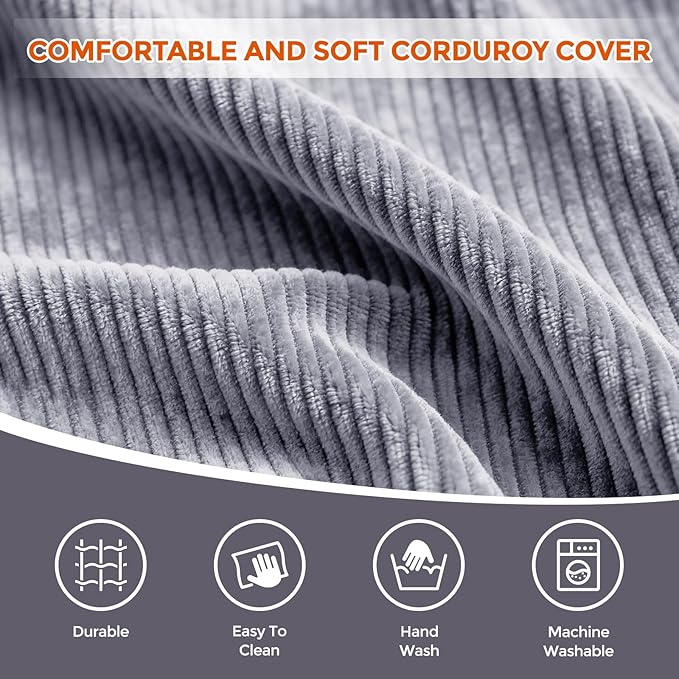 Pouf Ottoman Foot Rest, Comfortable & Soft, Round Footstool for Living Room, Bedroom, Office, Room Decoration, Corduroy Foot Stool Pouf with Odorless & Anti-Clump Filling, Small Dark Grey