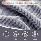 Pouf Ottoman Foot Rest, Comfortable & Soft, Round Footstool for Living Room, Bedroom, Office, Room Decoration, Corduroy Foot Stool Pouf with Odorless & Anti-Clump Filling, Large Dark Grey