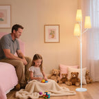Industrial Floor Lamp for Living Room, 70" Tall 3-Light Tree Standing Lamp with White Pole, Farmhouse Rustic Reading Floor Lamps for Bedroom, Office and Study(Bulb Not Included)