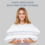 Goose Down Feather Pillows Queen Size Set of 2 with Soft Cotton Cover for Side Back Stomach Sleepers 3-Zone Cervical Neck Support Hotel Collection Bed Pillow (2, Queen)
