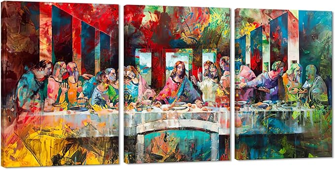 Novatique The Last Supper Wall Art Graffiti Wall Art Religious Posters Christian Wall Decor Prints Modern Graffiti Art Jesus Poster for Living Room Bedroom, 20 ”x 28 ”x 3Pcs