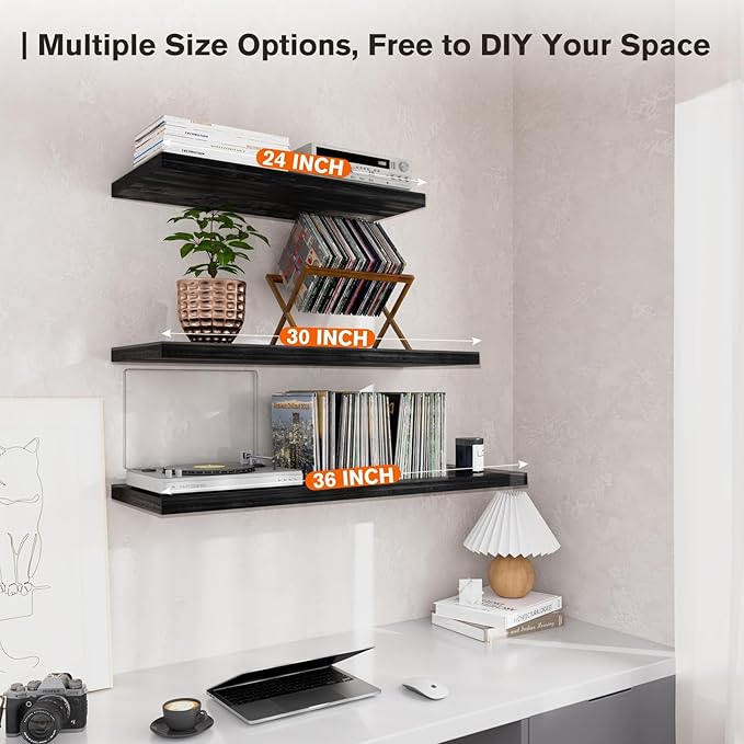 Wall Shelf Set of 1,Dark Wood Floating Shelves 30 in W x 10 in D x 1 in H, Wooden Floating Wall Shelf with Invisible Brackets for Living Room/Bedroom/Bathroom/Kitchen Storage and Decor
