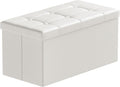 BRIAN & DANY 30 Inches Storage Ottoman Bench, Faux Leather Ottoman with Storage, Folding Bench Shoe, Foot Rest Stool, for Living Room, White