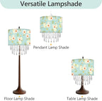 Spring Flower Lamp Shade with Acrylic Bead Droplets, Teal Wild Floral Fabric Light Shade for Pendant Table & Floor Lamps, Nature Decor for Garden Women, 11.8in