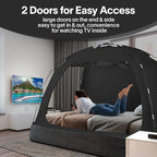 EighteenTek Bed Canopy with Lights, Sleeping Dream Twin Bed Tent, Portable Cottage Drafty Room Blackout Breathable Privacy Big Indoor Tents for Girls & Boys Bedroom Decor, Black