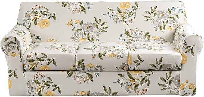 KRFOONN 4 Piece Stretch Sofa Couch Covers for 3 Cushion Couches Printed Sofa Slipcover with 3 Separate Seat Cushion Covers Washable Sofa Slip Covers Furniture Protector for Pets Kids (Large, 24)