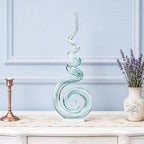 15" Tall Hand-Blown Murano-Style Glass Sculpture Statues Art Ornament Statue Figurines Home Decor Accent Piece Coastal Ocean Nautical Home Decor,Shelf,TV Stand,Tabletop Centerpieces,Wonderful Gift