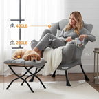 Lazy Chair with Ottoman, Large Lounge Accent Chair with Ottoman and a Throw Pillow, Light Gray Reading Chair for Living Room Bedroom Dorm Room Office Apartment Relaxing Use