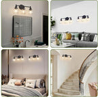 3-Light Bathroom Light Fixture Black Vanity Lights Over Mirror Modern Wall Sconce Farmhouse Vintage Bathroom Vanity Lighting with Glass Shade for Bedroom Hallway Cabinet Bathroom