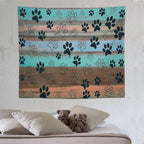 VUMIVI Dog Paw Print Tapestry Rustic Farmhouse Vintage Wood Paneling Home Decor Tapestry Wall Hanging for Living Room Bedroom Dorm Classroom Aesthetic Decor W60xL50in