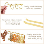 Metal Headband Holder Organizer, 2-Tier Headband Storage with Tray, Hairband Display Stand with 10 Golden Rings, Hair Accessories Claw Clip Organizer for Women and Girls