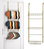 HapiRm Over Door Hat Rack - 3 Tier Wall Mounted Hat Organizer with 16 Hooks and 10 Movable Clips, Baseball Cap Organizer Storage Holds up to 26 Caps for Door, Bedroom, Closet USPTO Patent Pending