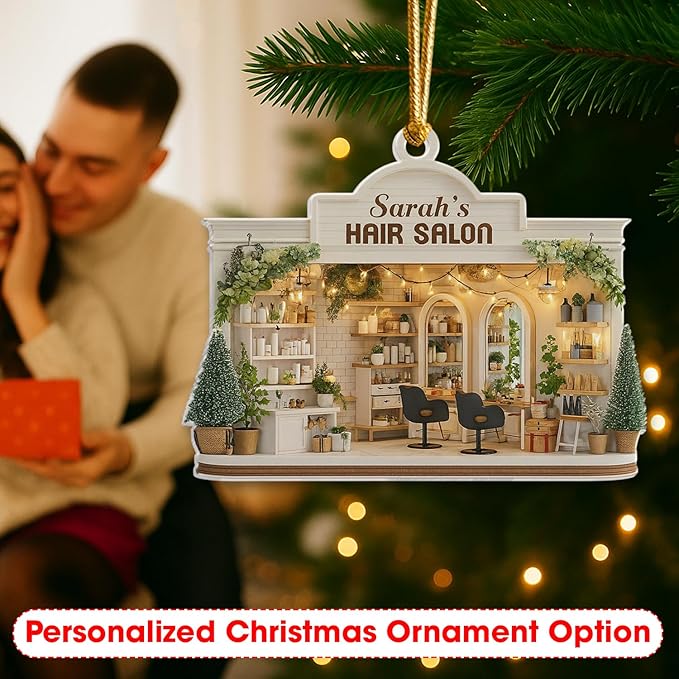 Personalized Hair Salon Christmas Ornament 2025, Custom Name Acrylic Ornament, Holiday Tree Decoration, Gift for Hairdresser & Stylist