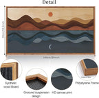 CHDITB Framed Canvas Wall Art for Bedroom, Sun and Moon Long Horizontal Wall Decor, Mid Century Modern Painting, Vintage Abstract Wave Line Poster, Mountain Sea Artwork for Living Room Office 40”X20”