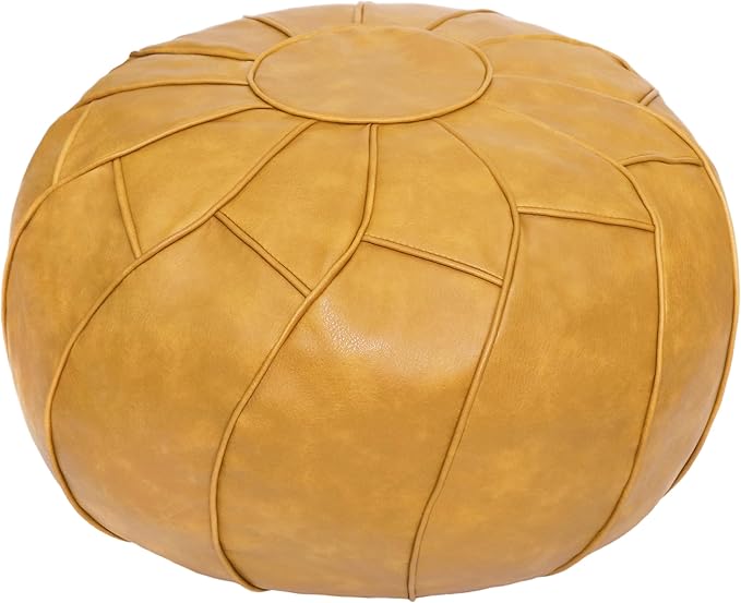 Thgonwid Round Unstuffed Pouf Cover, Leather Foot Stool Ottoman with Storage, Bean Bag Floor Chair, Multi Functional Footrest for Living Room, Bedroom or Balcony (Yellow)