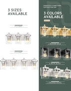 Bathroom Light Fixtures, 3-Light Vanity Light with Square Clear Glass Shade, Brushed Nickel Modern Wall Sconces, Vanity Lighting Fixtures Over Mirror, VL194-BN-3