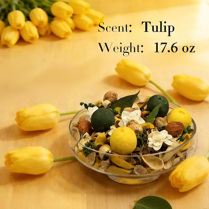 Spring Potpourri Bag,Tulip Scented Potpourri Bowl Filler, Yellow Decorative Dried Flower, Bathroom Vase Decor(20 oz)