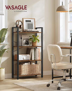 VASAGLE 4-Tier Bookshelf, Bookcase with Steel Frame, Book Shelf for Living Room, Home Office, Study, 11.8 x 26 x 47 Inches, Industrial Style, Rustic Brown and Ink Black ULLS60BX