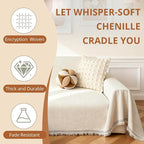 Couch Cover for Dogs, Non Slip Sofa Cover, Washable Couch Covers, 2 Cushion Sofa for Dogs Furniture Protector with Tassels Chenille Sofa Covers for Pets (Vertical Grain Beige)