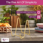 Plate Stands for Display-2 Pack 4 Inch Gold Metal- Book Holder & Book Stand for Table, Racks-Trendy & Sturdy Display Stand for Decorative Art Plate, Tablets-Picture Stand for Party Decor