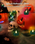Green LED Candles, 24 Pack Tea Lights Candles Battery Operated, Flameless Tealight Candle, Realistic Tea Lights for Halloween Christmas Party Decor Mardi Gras
